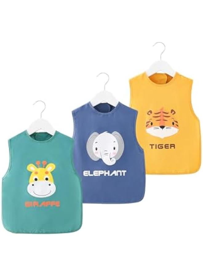 Portalov 3 Pack Sleeveless Sleeve Baby Bibs,Mess-Proof Bib for Baby Boy or Girl,Waterproof Baby Bib with Crumb Catcher Pocket,Machine Washable - PFAS and BPA Free
