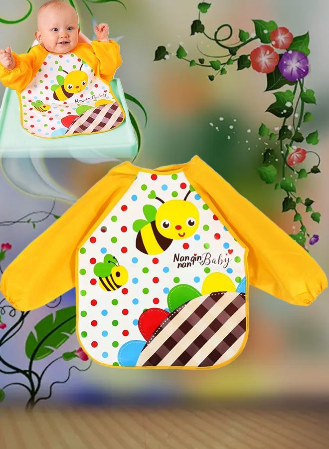 Baby Bibs with Long Sleeves Feeding Bibs Apron Lovely Cute Cartoon Bibs for Infant Toddler Waterproof Easy Ware Apron Full Sleeve Bee Design Bibs