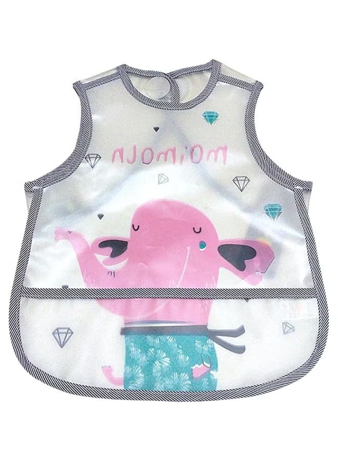 Elephant Printed Waterproof Crumb Catcher Pocket Bib With Adjustable Neckband