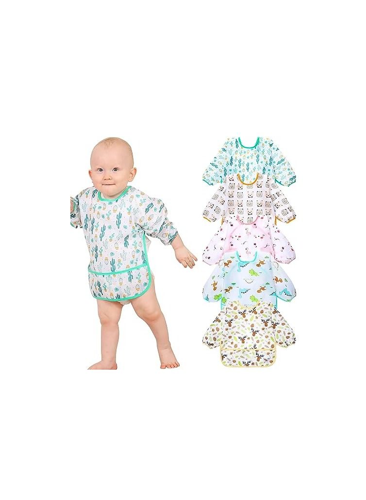 ORITI Baby Bibs for Boys Girls,Long Sleeve Bib,Waterproof Toddler Bibs,0-24 Months Neutral Baby Smock fo