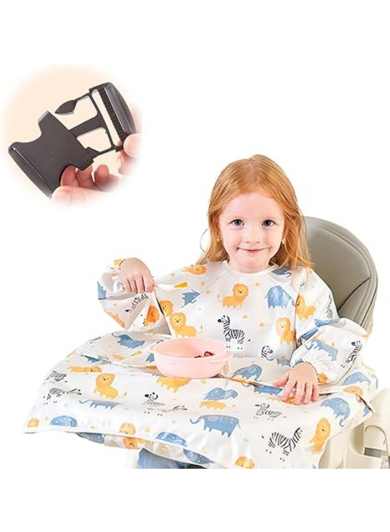 Coverall Baby Feeding Bib for Eating, Long Sleeves Bib Attaches to Highchair and Table, Waterproof & Stain-Resistant, Weaning Bibs - Suitable for Toddlers Aged 6 months to 5 years