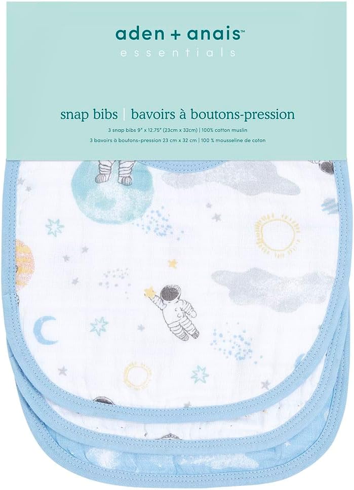 Aden + Anais Muslin Baby Snap Bibs - Pack of 3 - Space Explorers