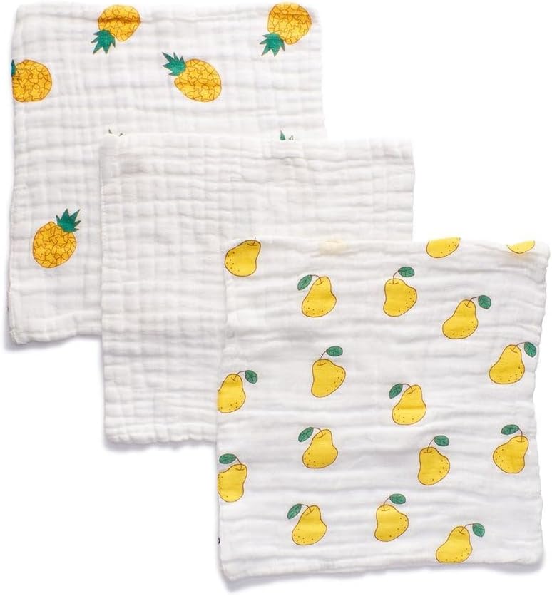 Anvi Baby Muslin Face & Burp Cloth Set - 100% Organic Cotton, Quite A Pear, Set of 3