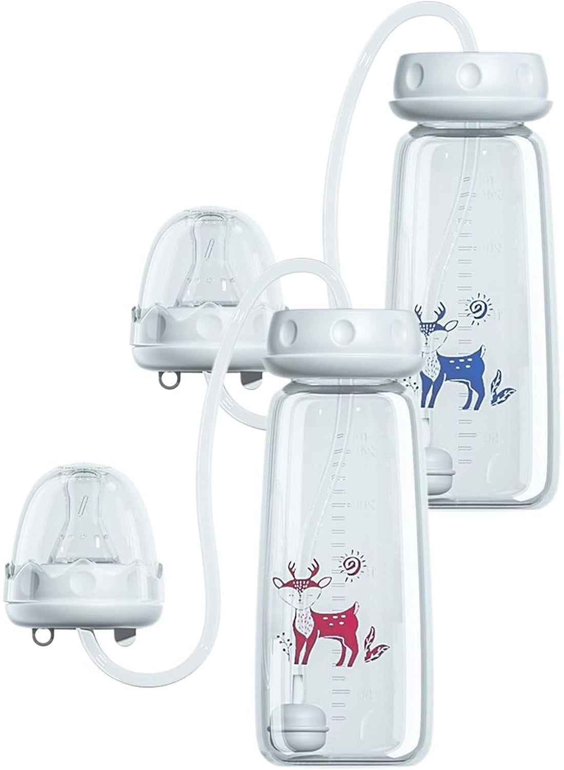 240ml Anti-Colic Babys Bottle - 2 Pack Hands-Free Nursing System with Tube Straw | Adjustable Flow Milk Bottle with Slow Flow Breast-Like Teat for Natural Latch | Infant Feeding Essentiales