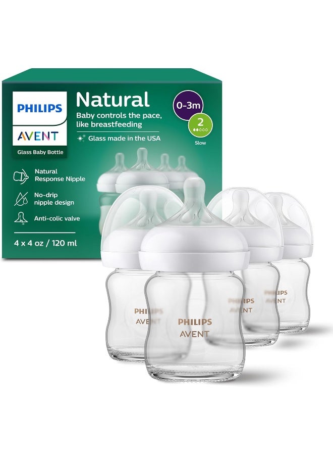 Philips AVENT Glass Natural Baby Bottle with Natural Response, Clear, 0-3m, 4oz, 4pk, SCY910/04