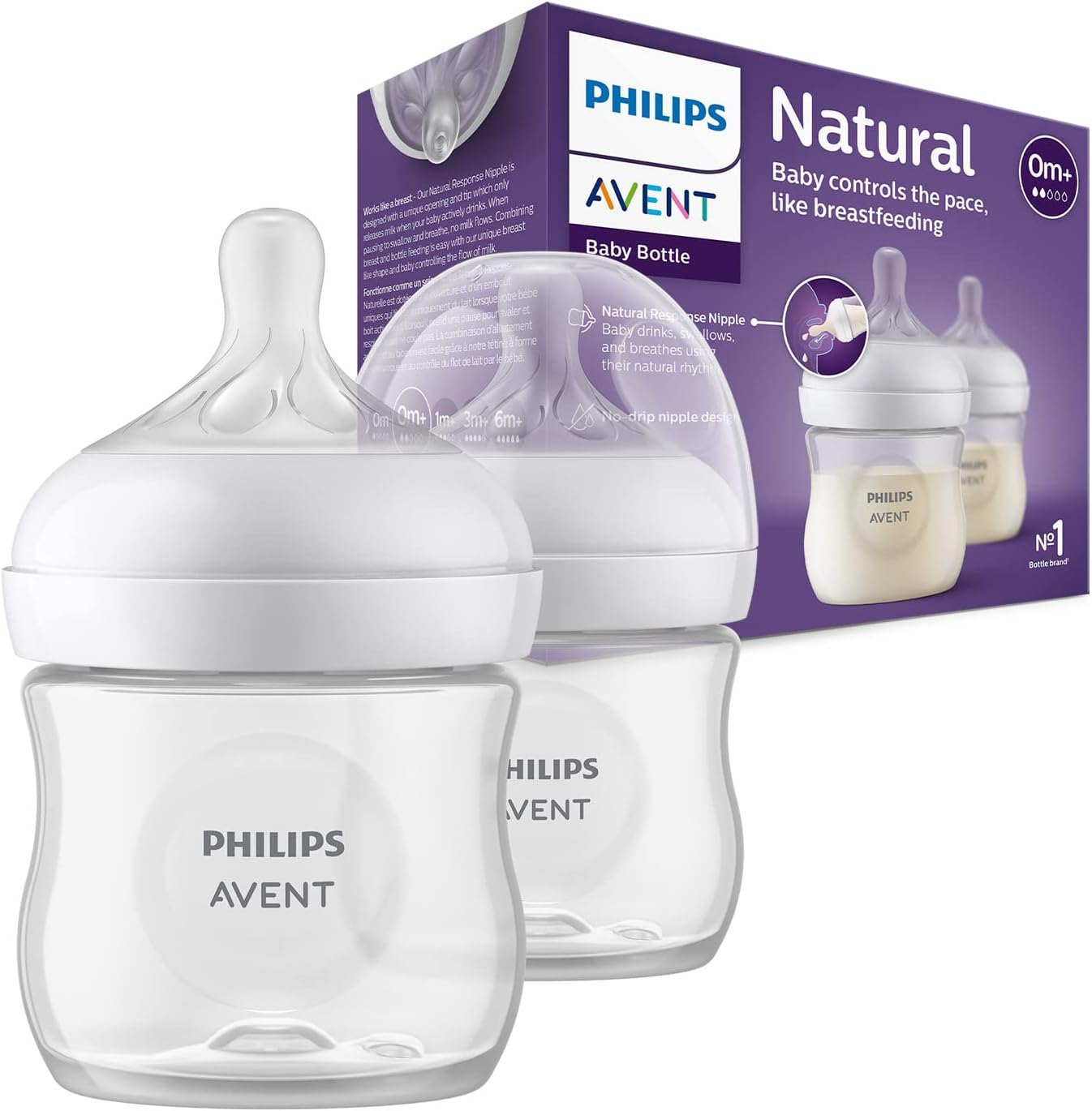Philips Avent Natural Response Baby Bottle - 2 Pack of 125ml for Newborns, BPA Free