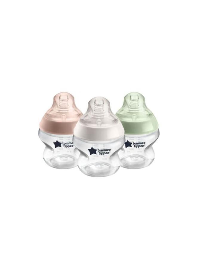 Baby Bottles, Closer to Nature Anti-Colic Baby Bottle with Slow Flow Breast-Like Teat, 150ml, 0m+, Self-Sterilising, Baby Feeding Essentials, Pack of 3 - Assorted