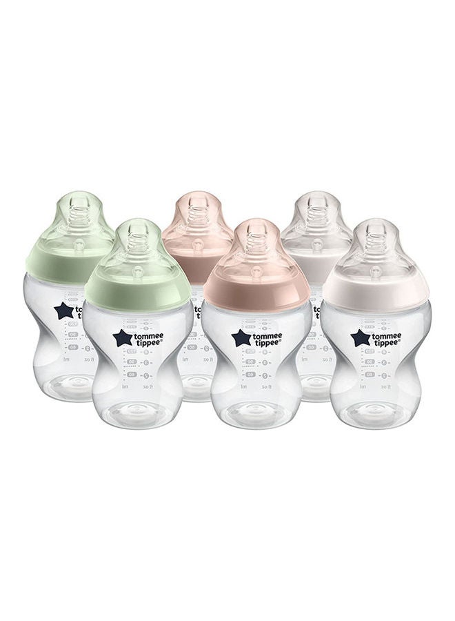 Baby Bottles, Natural Start Anti-Colic Baby Bottle with Slow Flow Breast-Like Teat, 260 ml, 0m+, Clear Colour, Self-Sterilising, Baby Feeding Essentials, Pack of 6