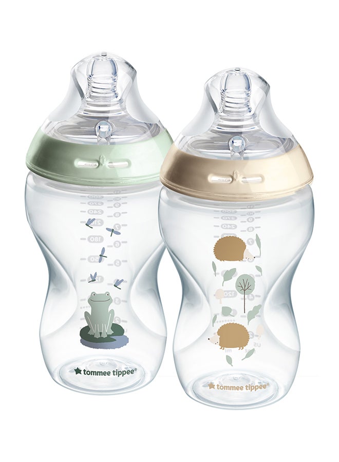 Natural Start Baby Feeding Bottles 2x340ml – Breast-Like Teat, Anti-Colic Valve, Soft Silicone Nipple – Large Milk Bottles for Newborns, Infants & Toddlers – POND Design