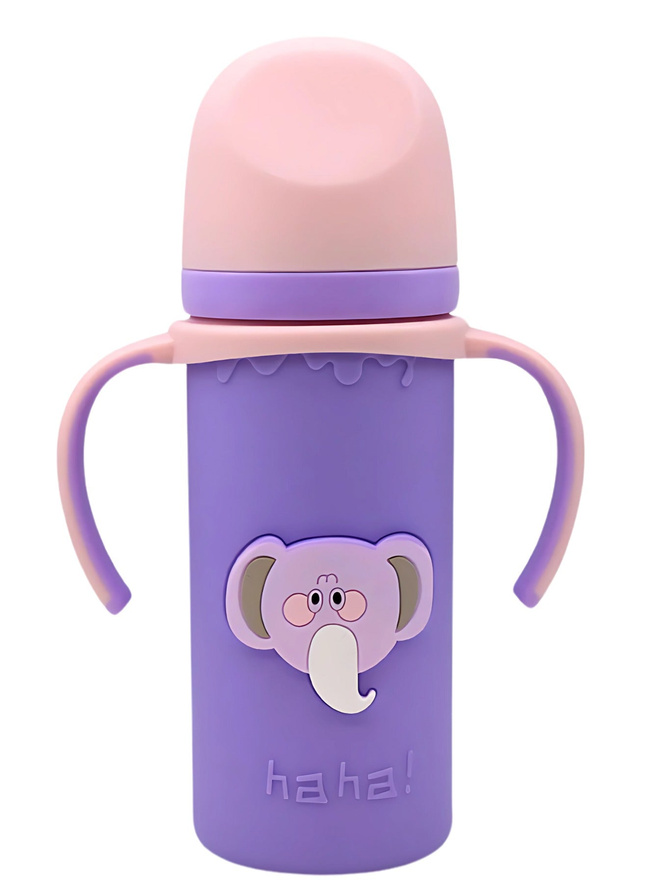 Twisoo Glass Milk Bottle for Babies 3-in-1 - BPA-Free Feeding Bottle with Protective Silicone Case, Premium Glass, 220ml Thermos with 6-8 Hours Heat Retention (Purple)