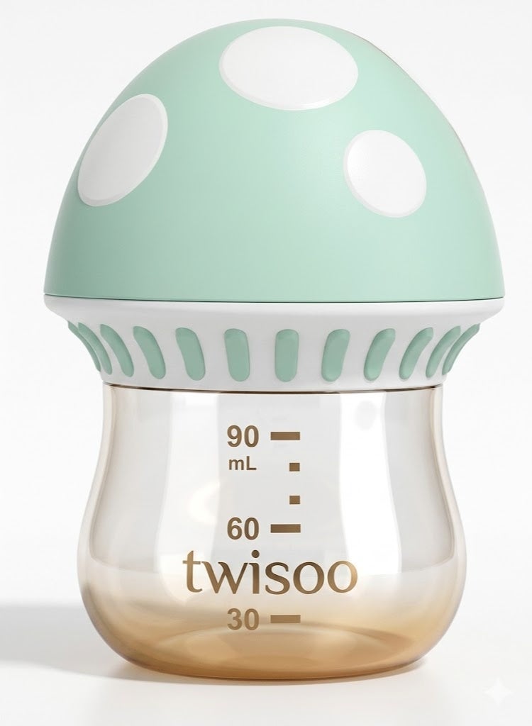 Twisoo Newborn Baby Bottle Set, Anti-Colic PPSU Mushroom Milk Bottle, BPA-Free, 90ML – Safe, Durable, Leak-Proof Feeding Bottle for Infants, Ideal for Newborns and Toddlers (Green)