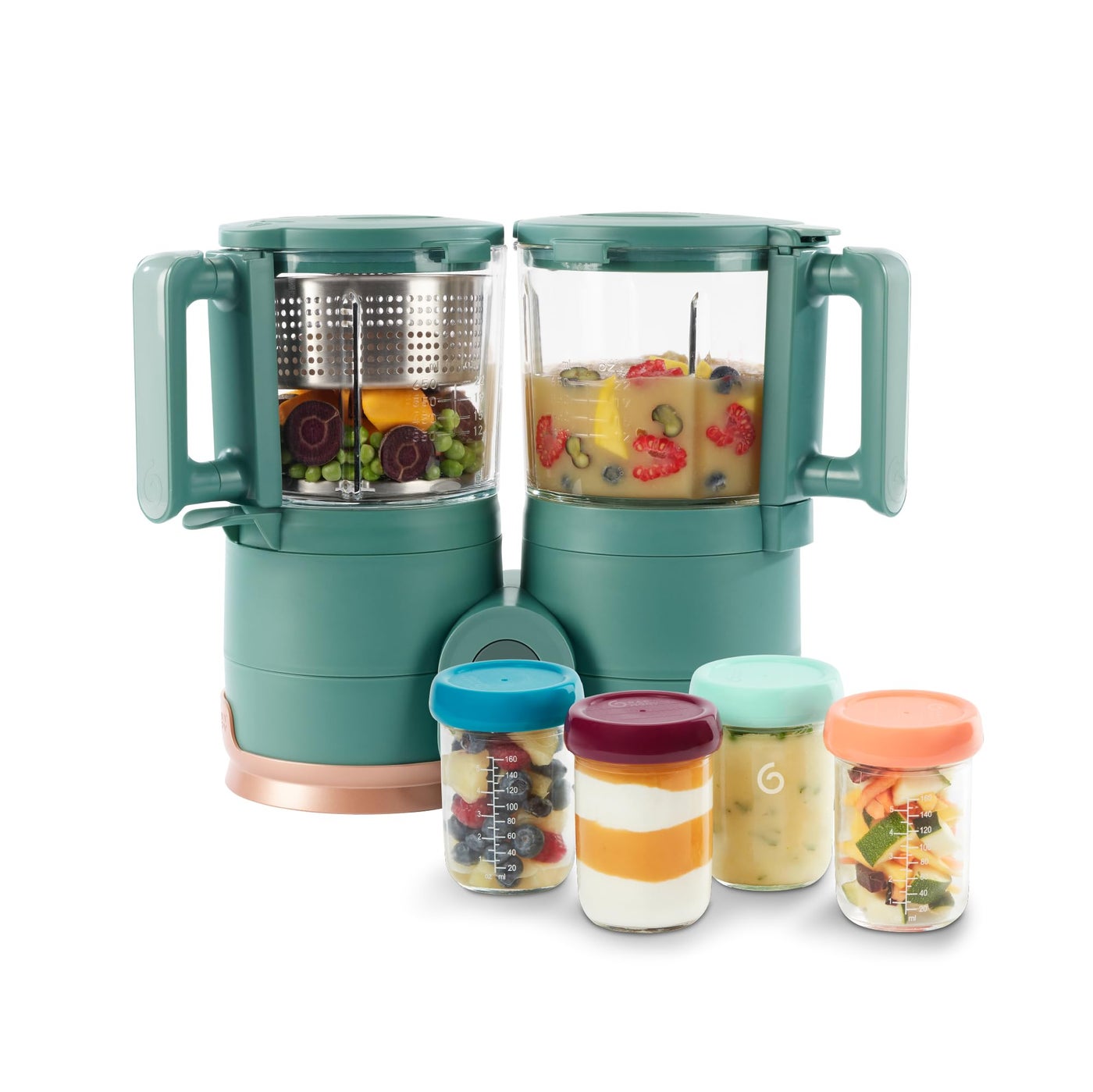Babymoov Duo Meal Glass Exclusive Bundle EcoFriendly Baby Food Maker with NonToxic Glass Steamer Blender Stainless Steel Basket XL Capacity Set of 4 Glass Containers Included