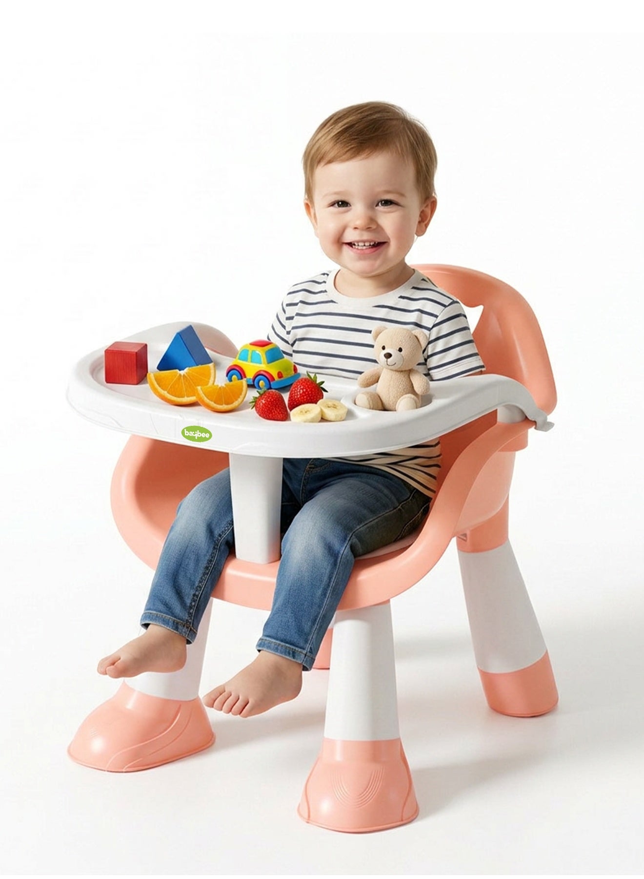 Baybee Kids Booster Seat for Baby with Feeding Tray | Portable Baby Feeding Chair & Dining Seat for Toddlers | Baby Chair with Food Tray | Baby Booster Chair for Eating Home Travel suitable for 1 to 5 Years Pink