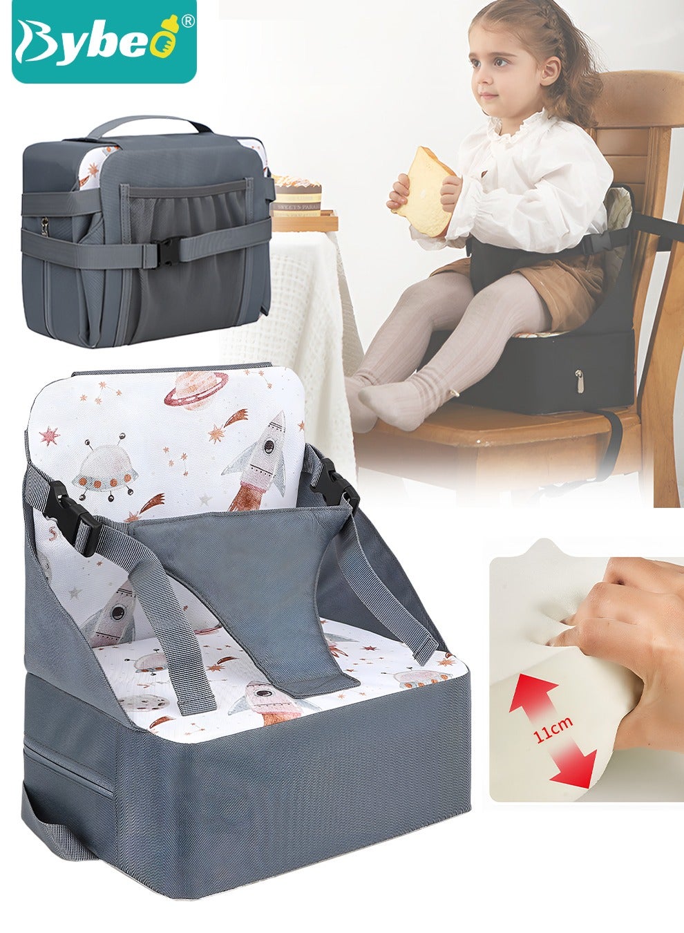 Baby Booster Seat, Baby Portable High Chair, Toddler Chair Seat with Adjustable Straps, Baby Sit Up Seat, Travel Harness Seat for Toddlers Ages 6 Months+, Compact and Foldable
