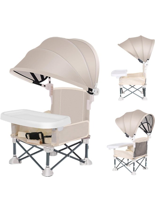 Baby Booster Seat，Multifunctional Folding Portable Baby Dining Chair，Kids Outdoor Camping Chair with Sunshade and Removable Dining Tray，for Baby Travel,Playing,Beach,Picnic,Garden