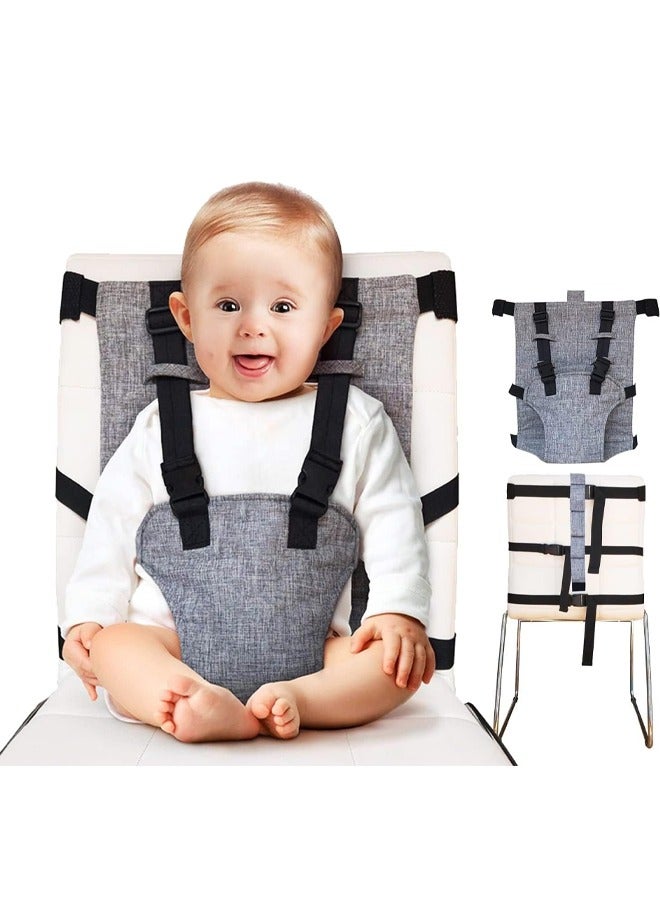 Baby Portable High Chair Travel Strap Seat，Universal Washable Toddler Chair Seats Belt，Travel Harness Seat with Adjustable Shoulder Strap，for Indoor and Outdoor,Grey