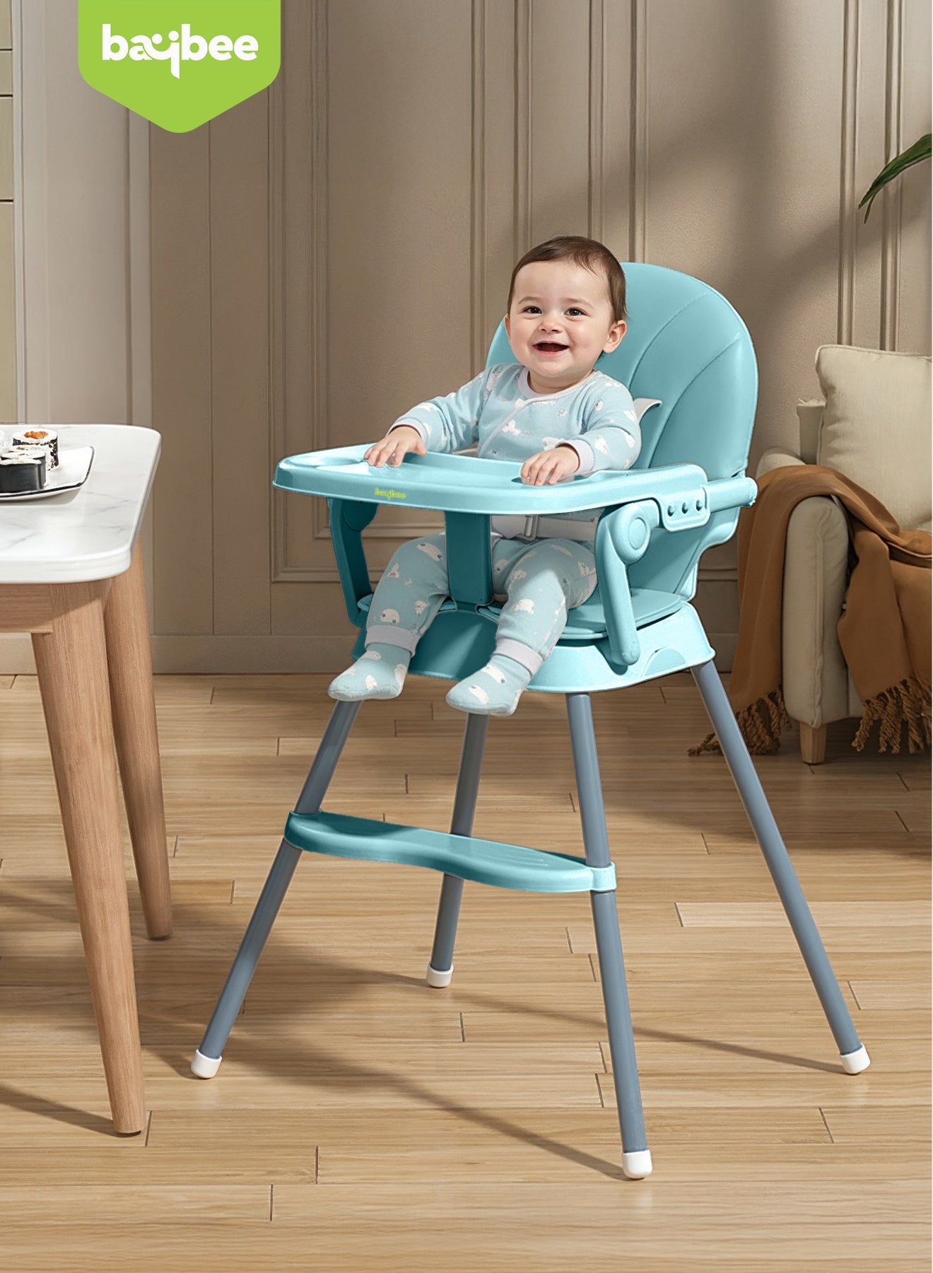 3 in 1 Convertible Baby High Chair for Kids, Baby Feeding Chair With 2 Height Adjustable, Footrest, Food Tray, 3 Point Safety Belt, Kids High Chair For Baby 6 Months To 3 Years Blue