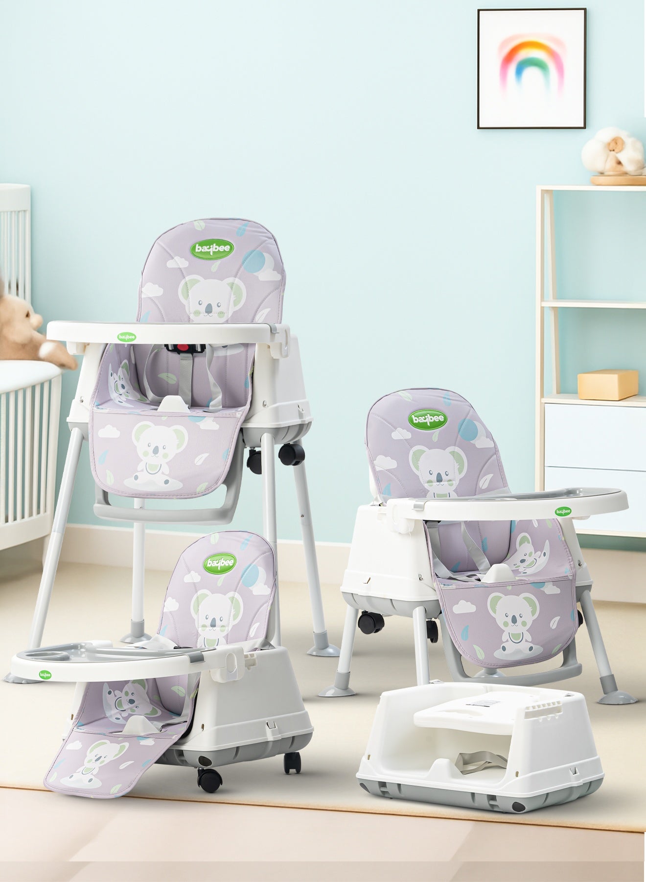 4 In 1 Nuvella Convertible Baby High Chair For Kids With Adjustable Height And Footrest Baby Chair Toddler Feeding Chair Booster Seat With Food Tray, Wheels &  Safety Belt Kids High Chair For Baby Toddlers 6 Months To 4 Years Grey