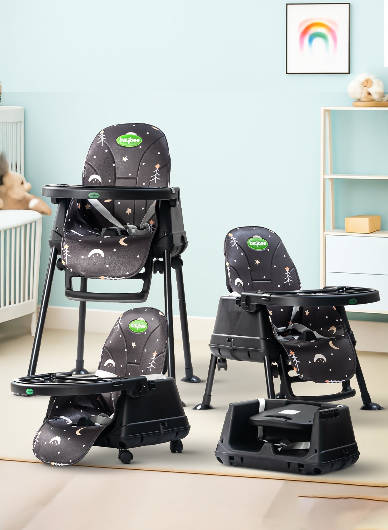 4 In 1 Nuvella Convertible Baby High Chair For Kids With Adjustable Height And Footrest Baby Chair Toddler Feeding Chair Booster Seat With Food Tray, Wheels & Safety Belt Kids High Chair For Baby Toddlers 6 Months To 4 Years Black