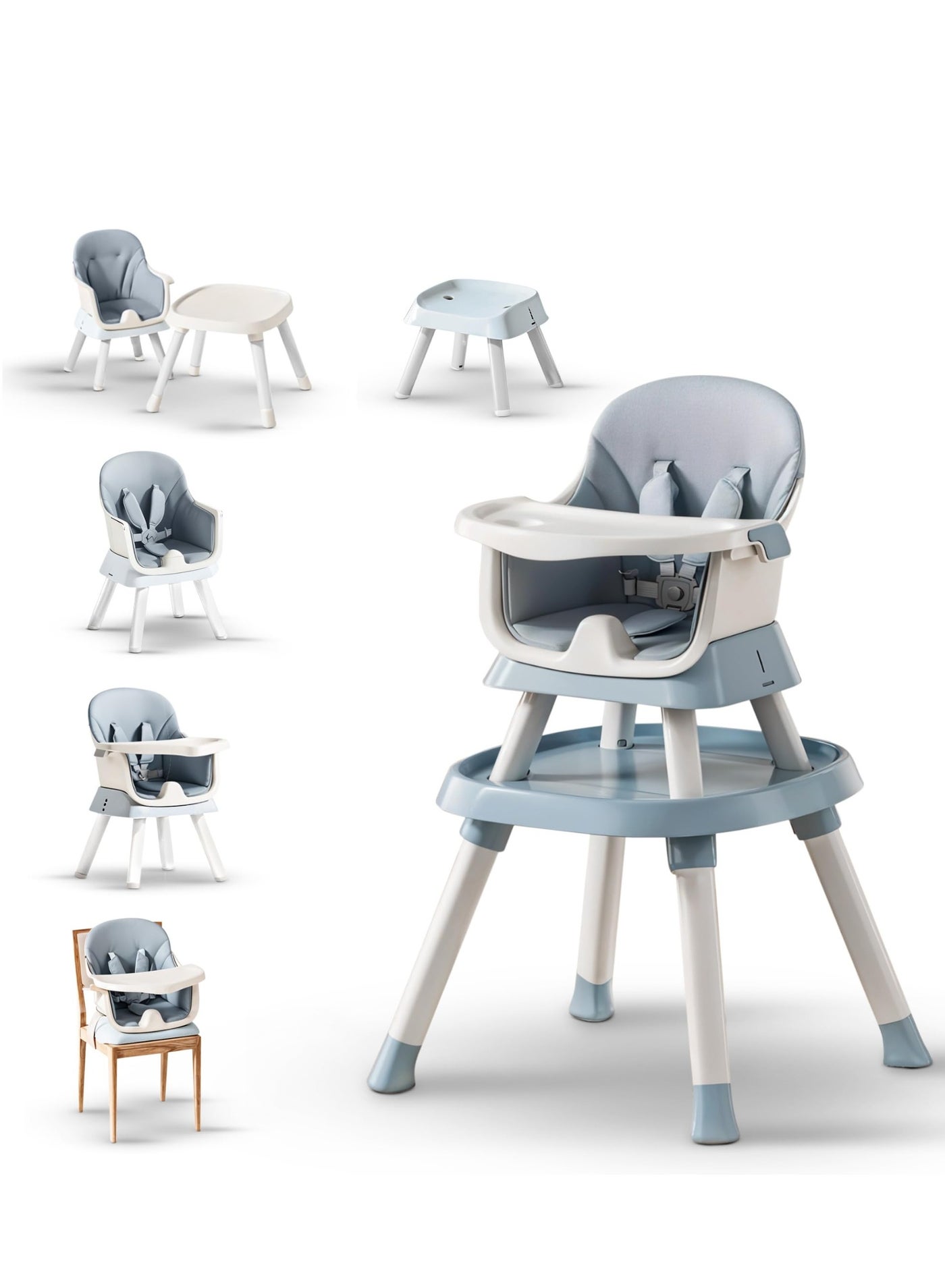 Baybee 6 in 1 Convertible Baby High Chair for Kids, Baby Feeding with 2 Adjustable Heights, 5 Point Safety Belt & Tray | Kids Study Table & Chair | Kids High Chair for Baby 1 to 5 Years Blue